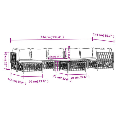 8 Piece Garden Lounge Set with Cushions White Steel