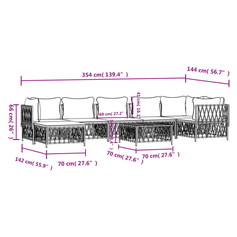 8 Piece Garden Lounge Set with Cushions White Steel