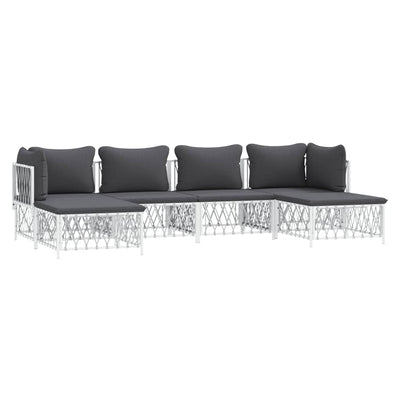 6 Piece Garden Lounge Set with Cushions White Steel