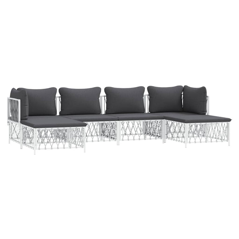 6 Piece Garden Lounge Set with Cushions White Steel