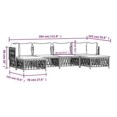 6 Piece Garden Lounge Set with Cushions White Steel