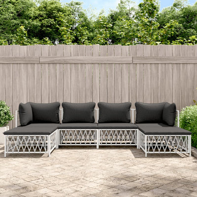 6 Piece Garden Lounge Set with Cushions White Steel