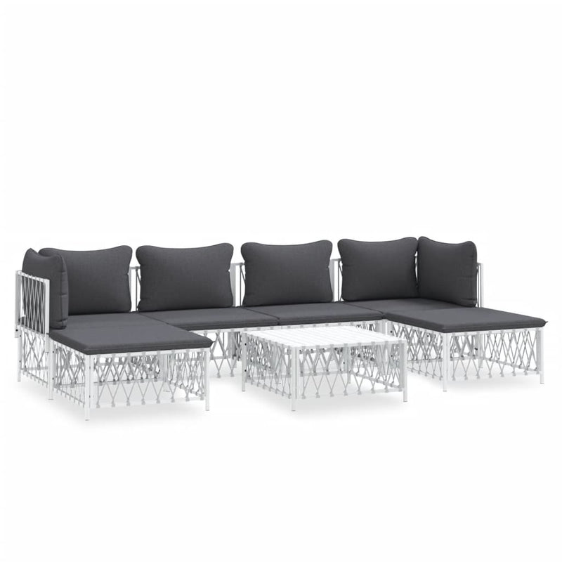 7 Piece Garden Lounge Set with Cushions White Steel