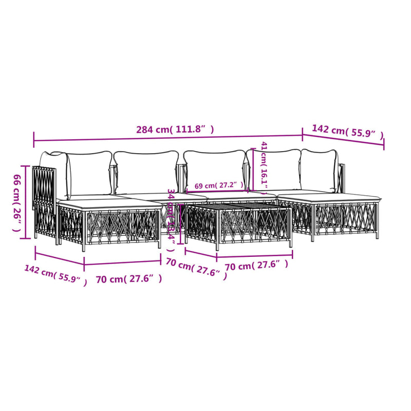 7 Piece Garden Lounge Set with Cushions White Steel