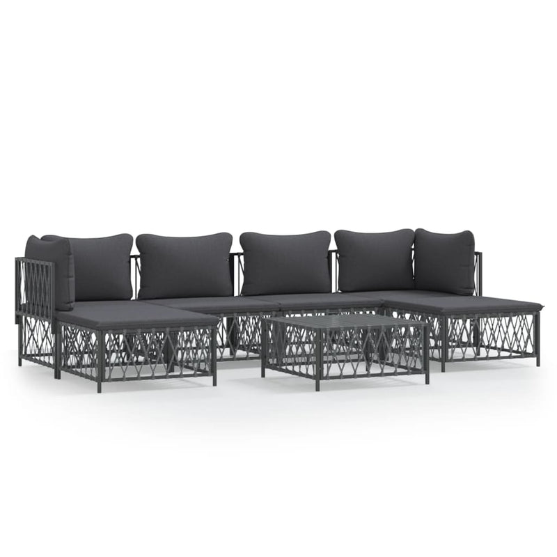 7 Piece Garden Lounge Set with Cushions Anthracite Steel