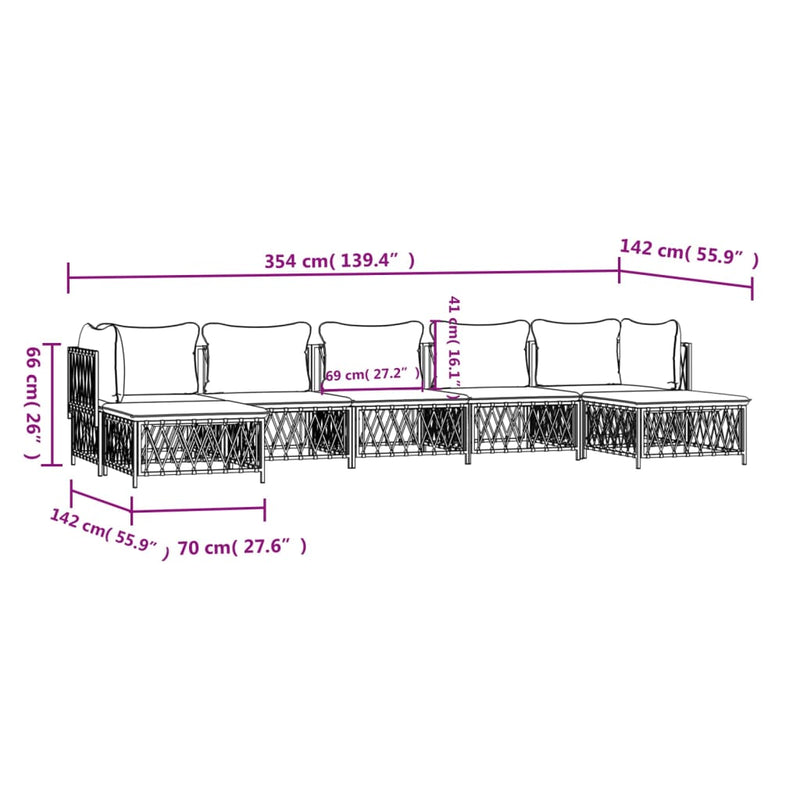 7 Piece Garden Lounge Set with Cushions White Steel