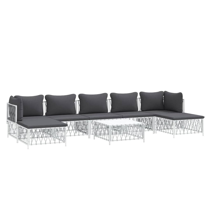 8 Piece Garden Lounge Set with Cushions White Steel