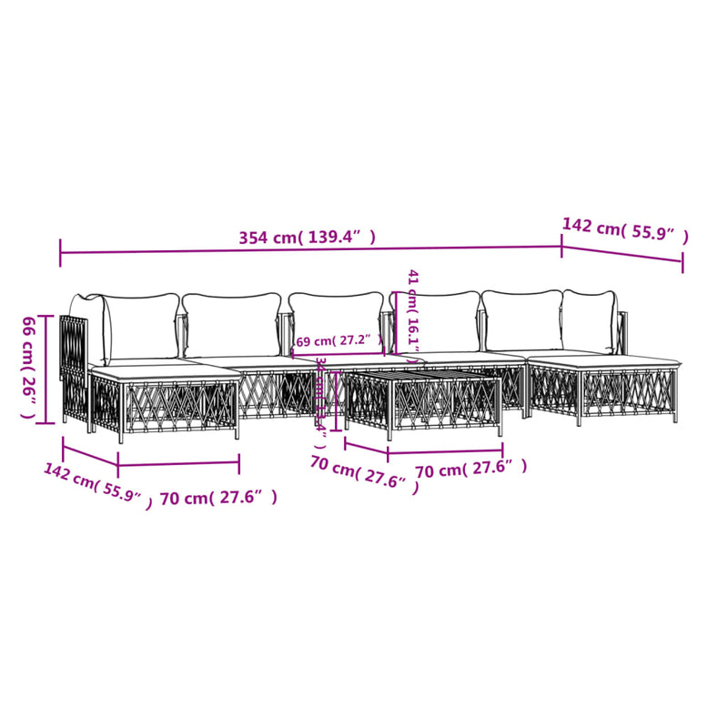 8 Piece Garden Lounge Set with Cushions White Steel