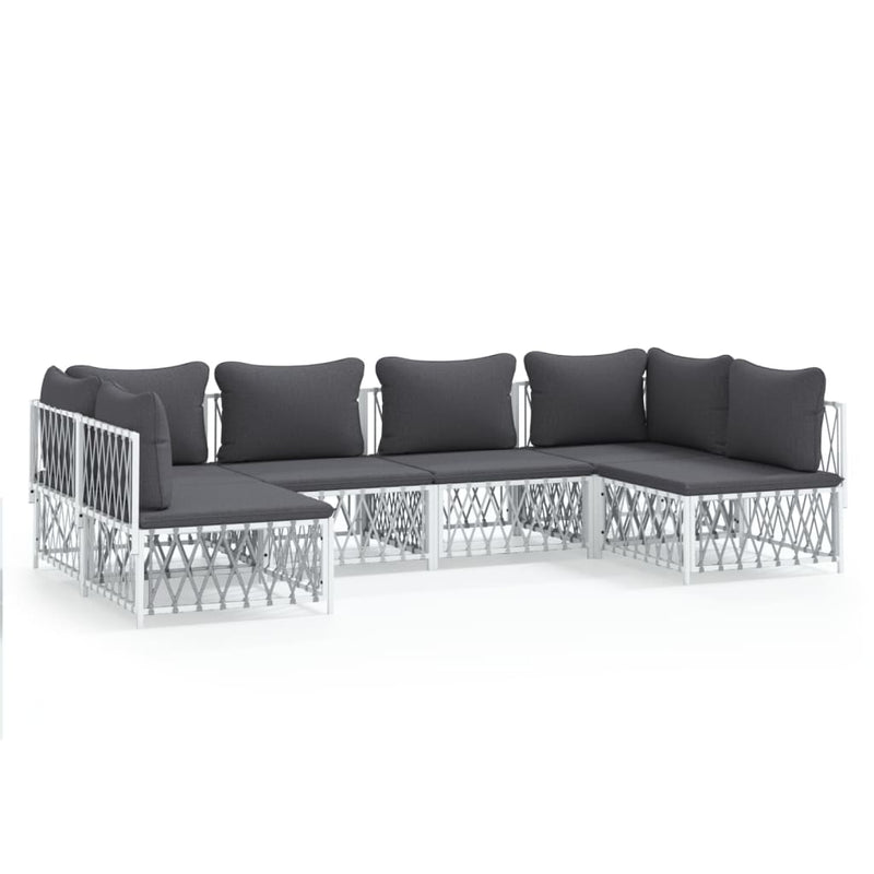 6 Piece Garden Lounge Set with Cushions White Steel