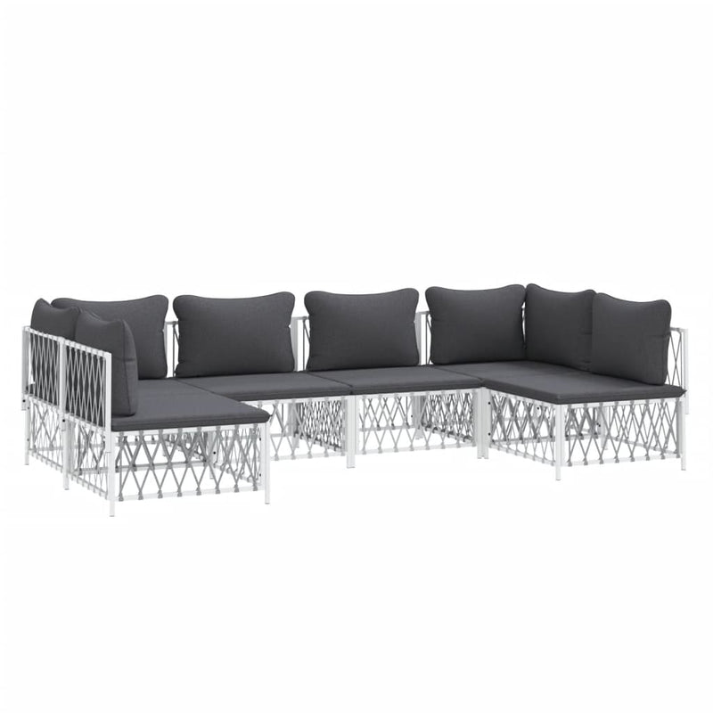 6 Piece Garden Lounge Set with Cushions White Steel