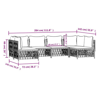 6 Piece Garden Lounge Set with Cushions White Steel