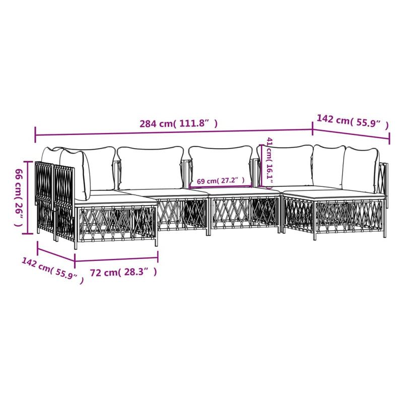 6 Piece Garden Lounge Set with Cushions White Steel