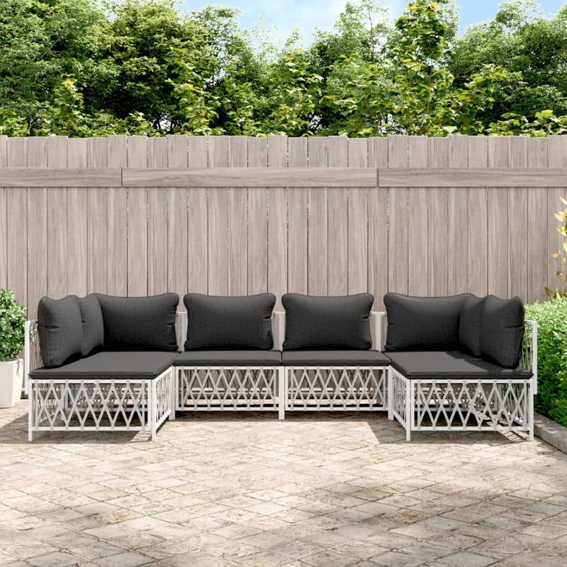 6 Piece Garden Lounge Set with Cushions White Steel