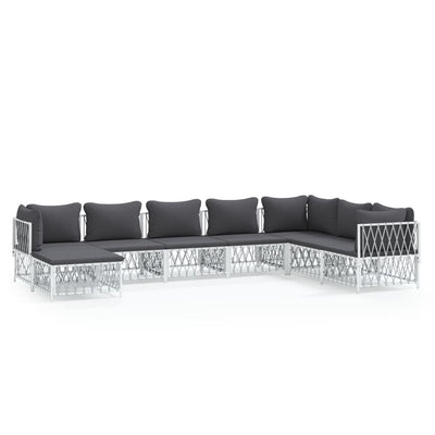 8 Piece Garden Lounge Set with Cushions White Steel