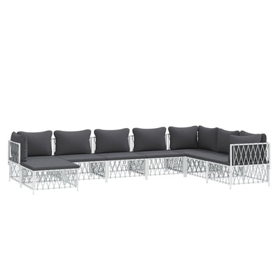 8 Piece Garden Lounge Set with Cushions White Steel