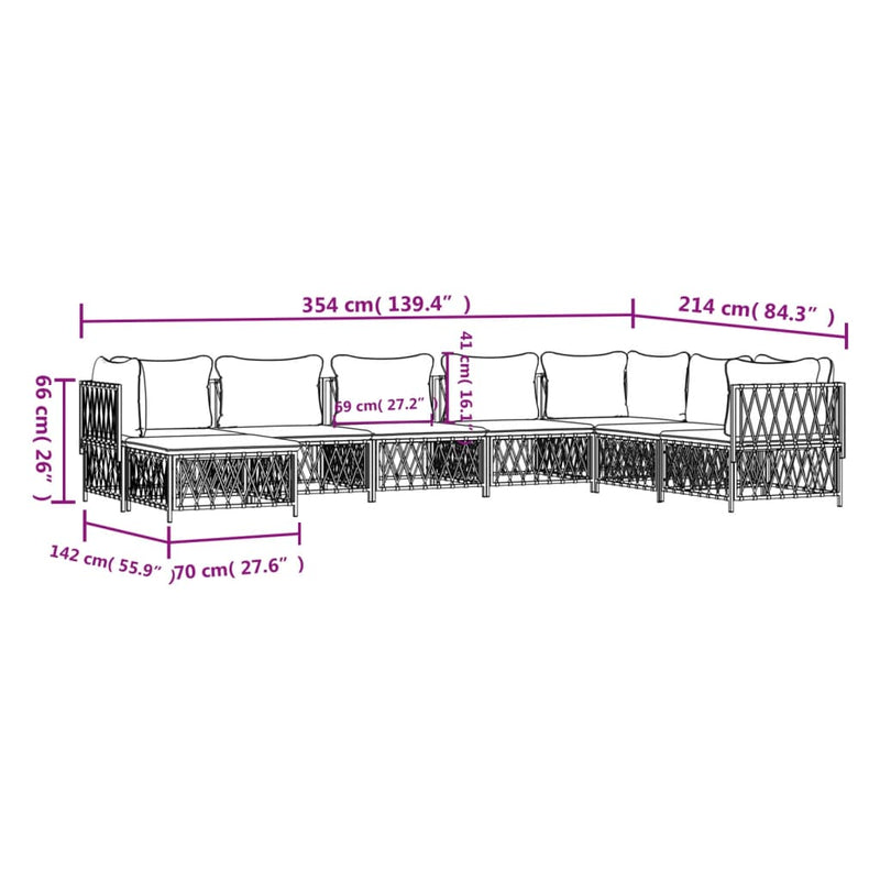 8 Piece Garden Lounge Set with Cushions White Steel