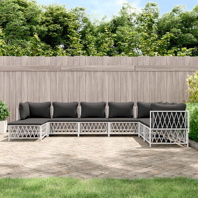 8 Piece Garden Lounge Set with Cushions White Steel