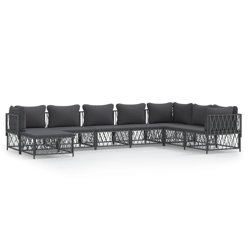 8 Piece Garden Lounge Set with Cushions Anthracite Steel