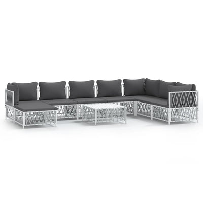 9 Piece Garden Lounge Set with Cushions White Steel