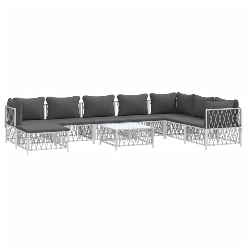 9 Piece Garden Lounge Set with Cushions White Steel