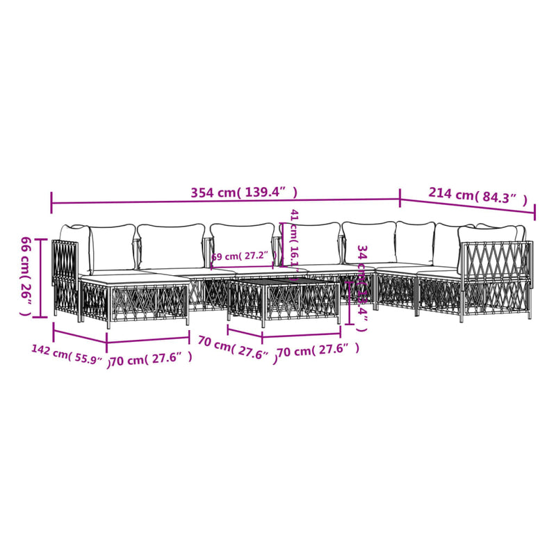 9 Piece Garden Lounge Set with Cushions White Steel