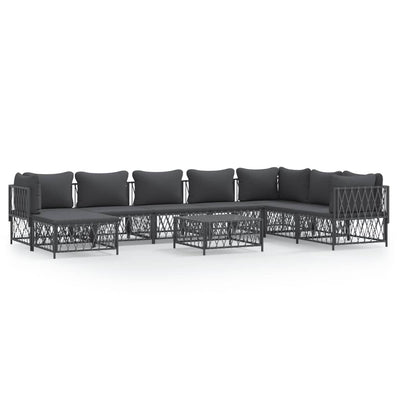 9 Piece Garden Lounge Set with Cushions Anthracite Steel