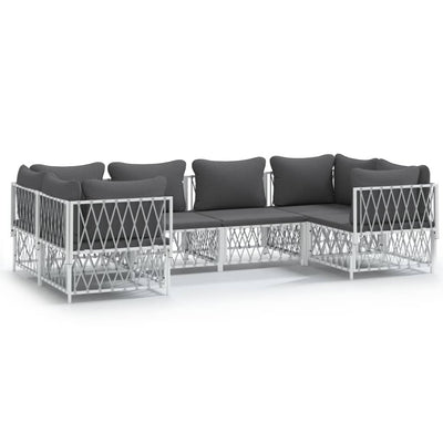 6 Piece Garden Lounge Set with Cushions White Steel