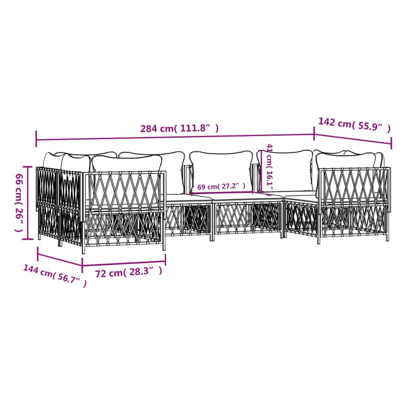 6 Piece Garden Lounge Set with Cushions White Steel