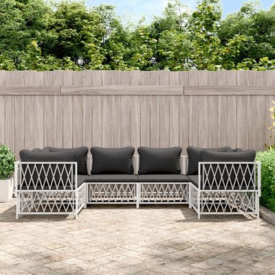 6 Piece Garden Lounge Set with Cushions White Steel