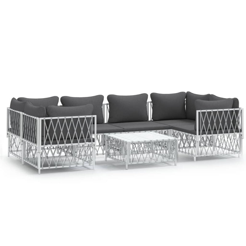 7 Piece Garden Lounge Set with Cushions White Steel