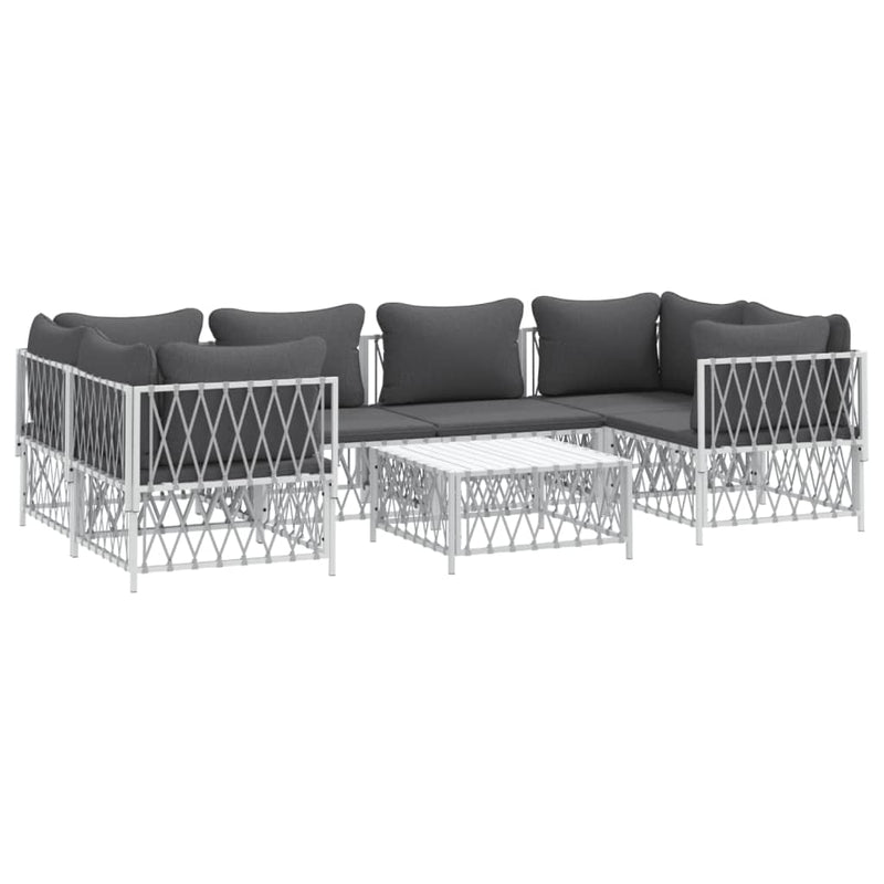 7 Piece Garden Lounge Set with Cushions White Steel