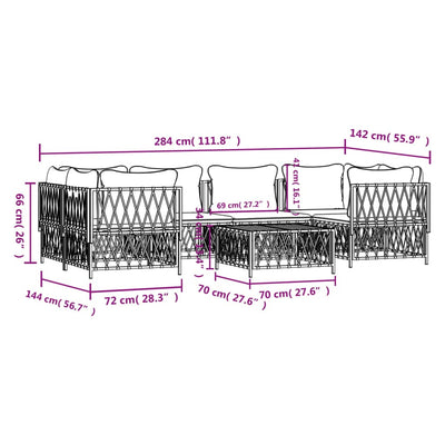 7 Piece Garden Lounge Set with Cushions White Steel