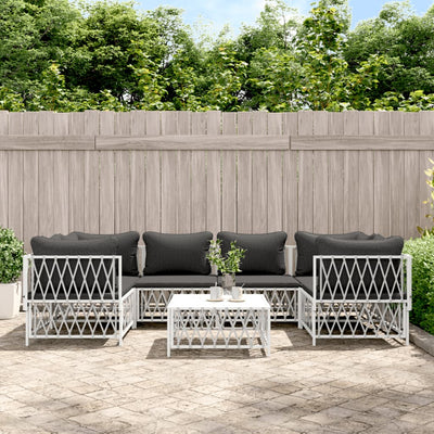 7 Piece Garden Lounge Set with Cushions White Steel