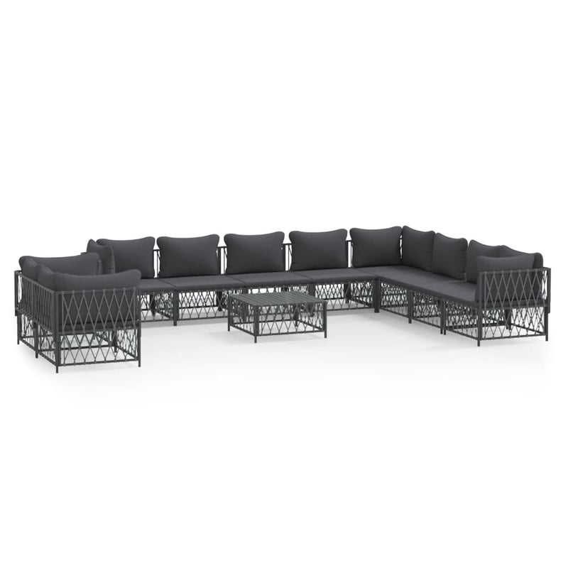 11 Piece Garden Lounge Set with Cushions Anthracite Steel