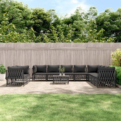 11 Piece Garden Lounge Set with Cushions Anthracite Steel