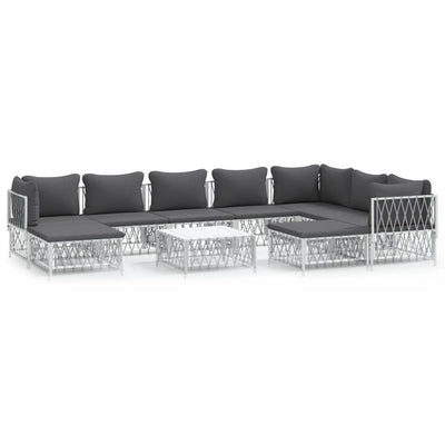 10 Piece Garden Lounge Set with Cushions White Steel