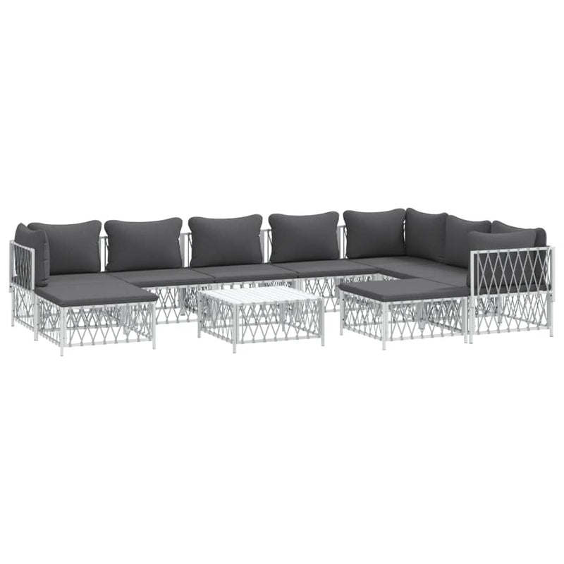 10 Piece Garden Lounge Set with Cushions White Steel