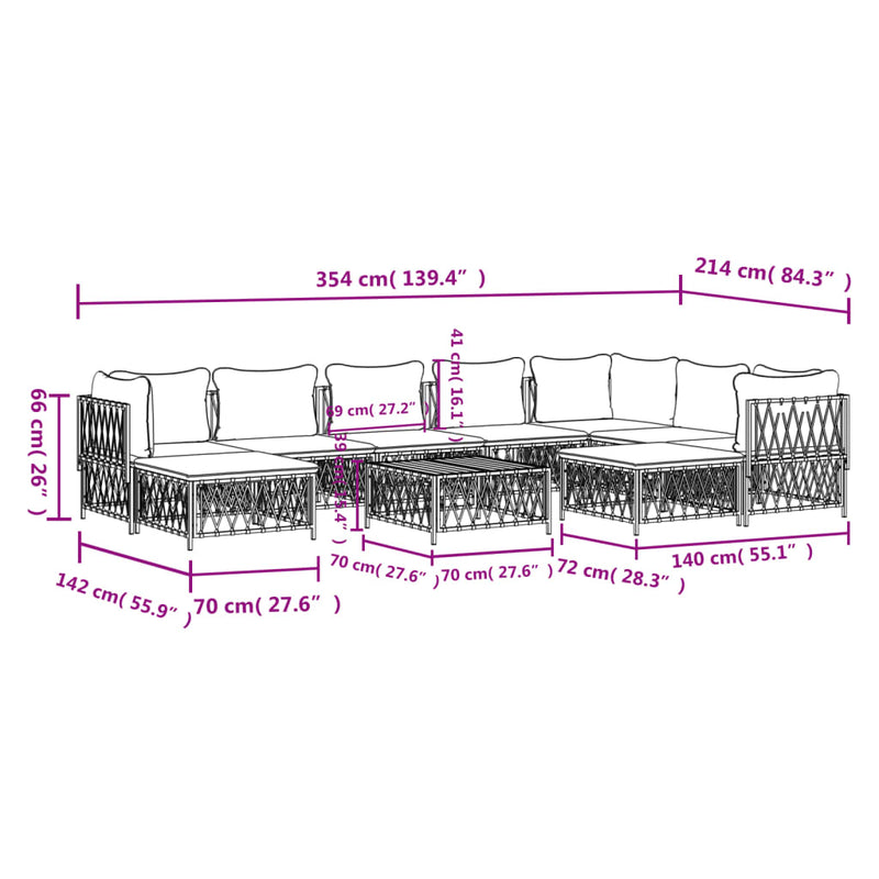 10 Piece Garden Lounge Set with Cushions White Steel