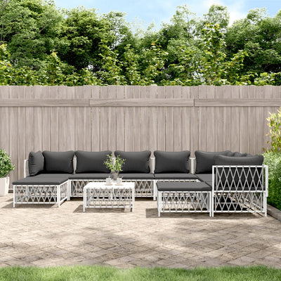 10 Piece Garden Lounge Set with Cushions White Steel