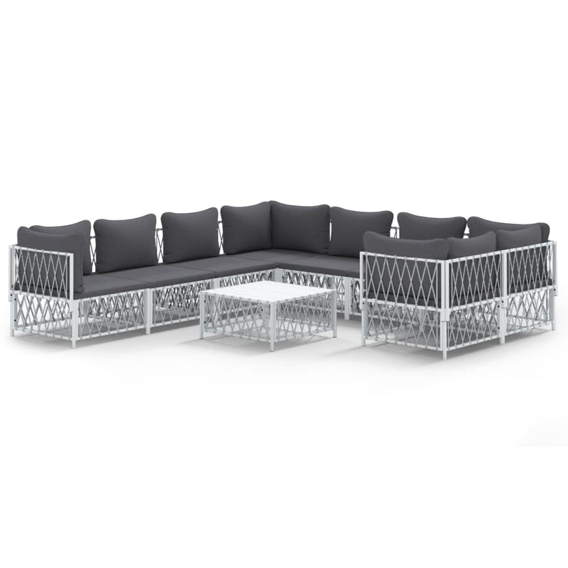 9 Piece Garden Lounge Set with Cushions White Steel