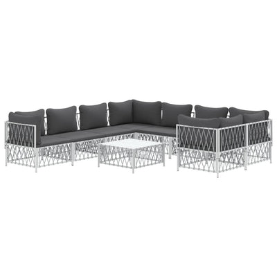 9 Piece Garden Lounge Set with Cushions White Steel