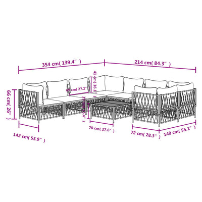 9 Piece Garden Lounge Set with Cushions White Steel