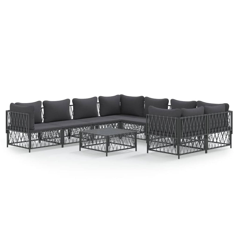 9 Piece Garden Lounge Set with Cushions Anthracite Steel