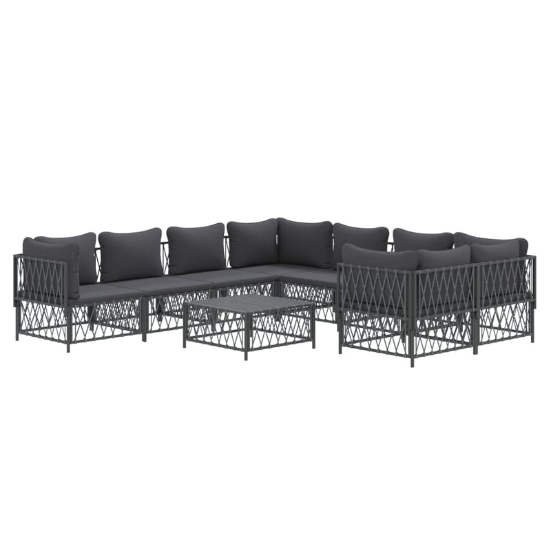 9 Piece Garden Lounge Set with Cushions Anthracite Steel