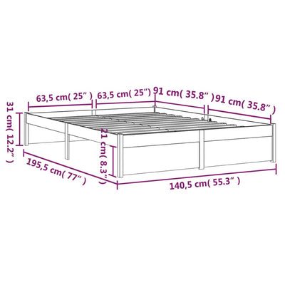 Bed Frame 137x187 cm Double Solid Wood Pine