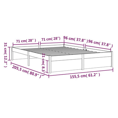 Bed Frame White 153x203 cm Queen Solid Wood Pine