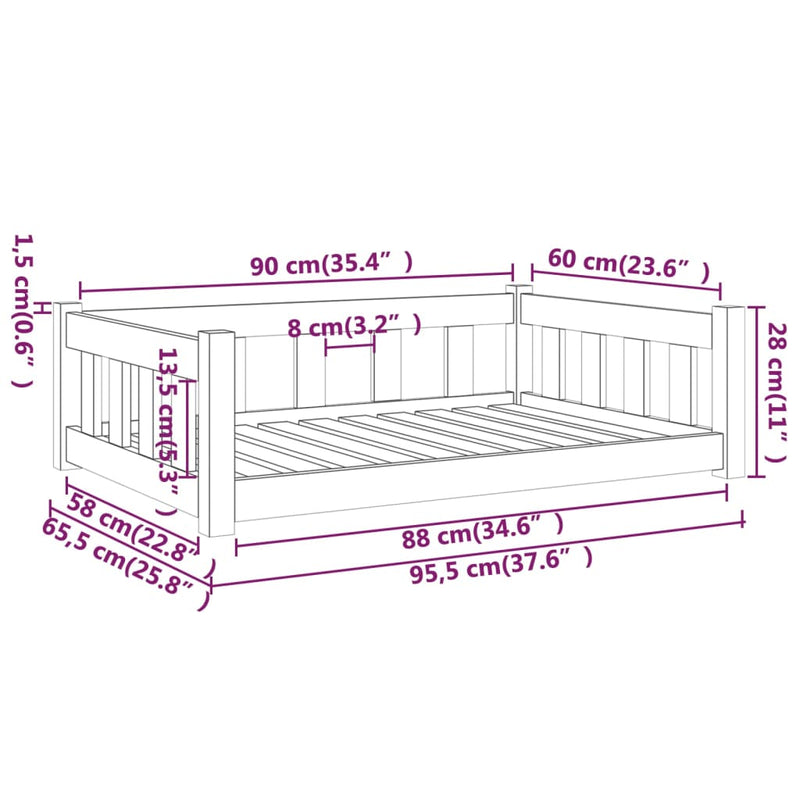 Dog Bed White 95.5x65.5x28 cm Solid Wood Pine