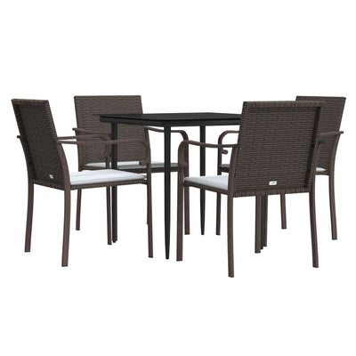 5 Piece Garden Dining Set with Cushions Poly Rattan and Steel