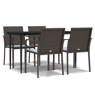 5 Piece Garden Dining Set with Cushions Poly Rattan and Steel