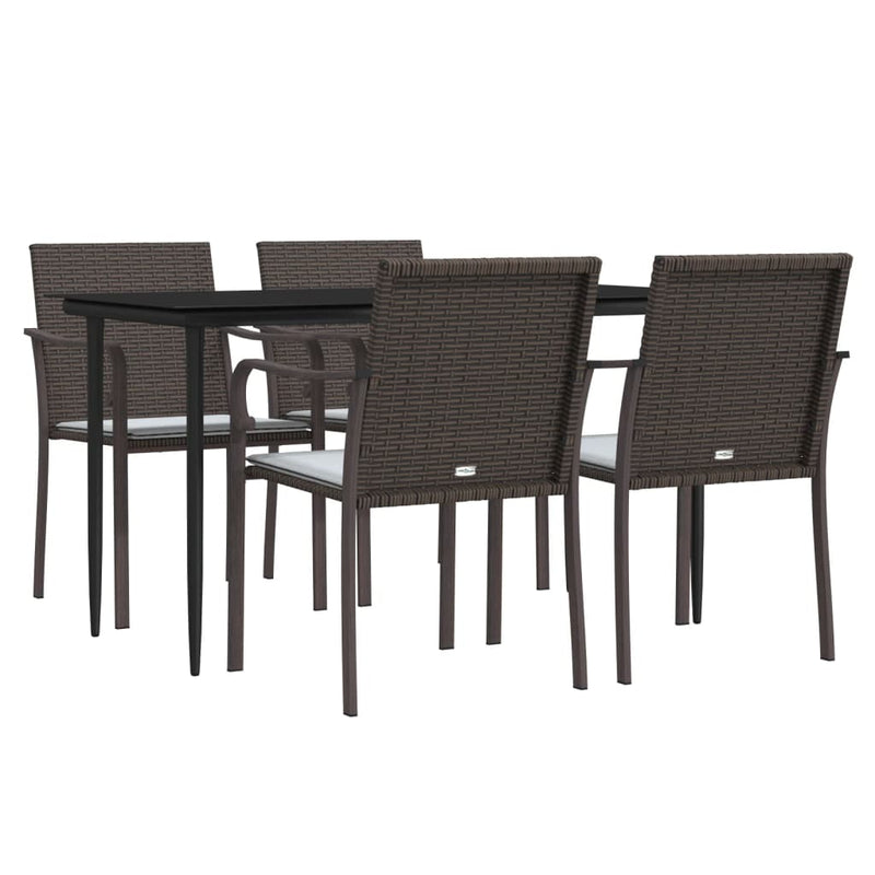 5 Piece Garden Dining Set with Cushions Poly Rattan and Steel